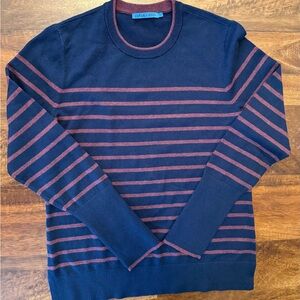J. McLaughlin Navy and Burgundy Poet Striped Crewneck Sweater